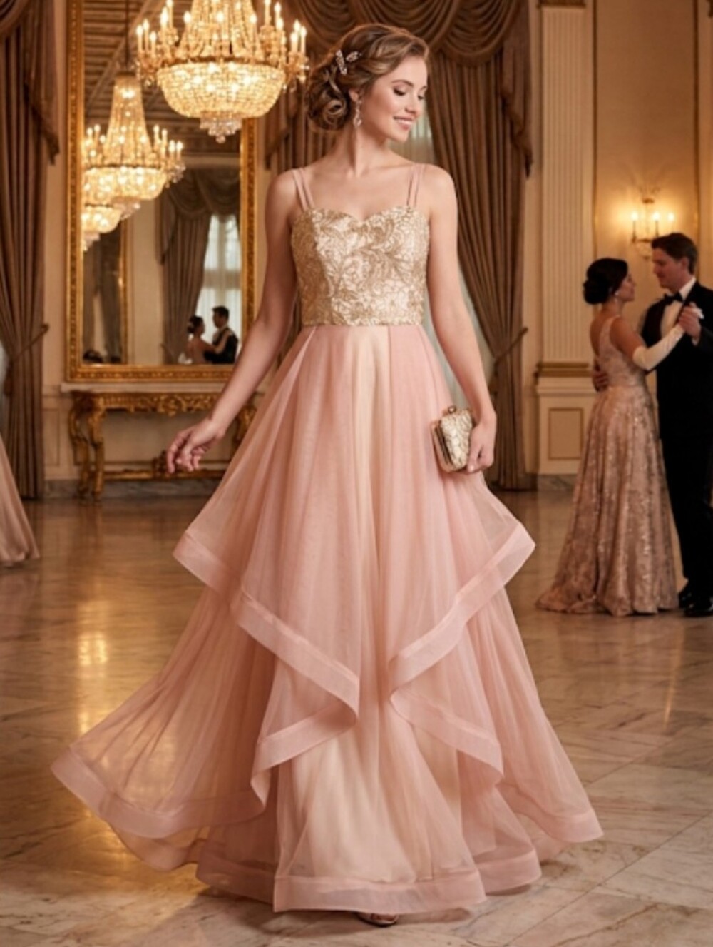 Speechless Gold Sequined Bodice Blush Pink Tulle Dress